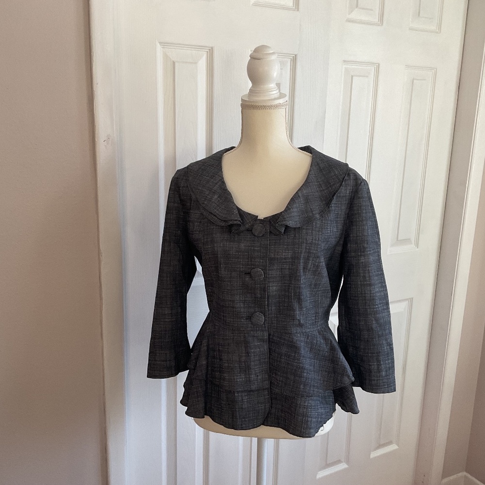 Women’s Acorn Cotton Crop Sleeve Blouse/Jacket, Denim Color,  SZ XL